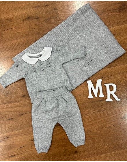 Conjunto polaina hilo gris cuello bb AJ